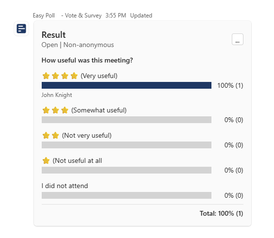 Meeting feedback results shown directly in a Microsoft Teams poll.