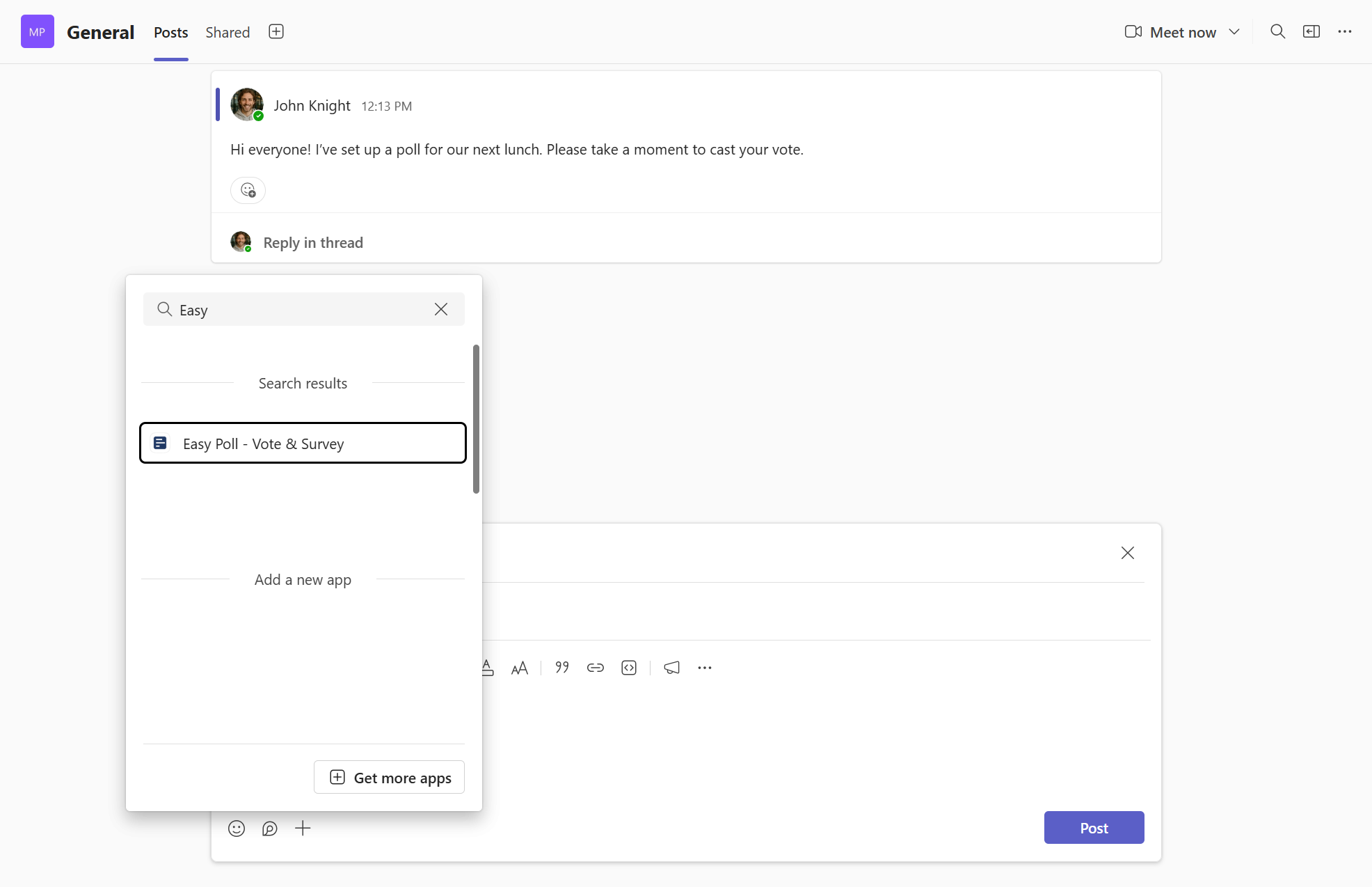 Adding Easy Poll to a Microsoft Teams channel